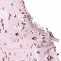 AZALEA WANG ISNT SHE LOVELY FLORAL RHINESTONE CHUNKY HEEL BOOTIE IN PINK -Sewing Down South shop azalea wang isnt she lovely floral rhinestone chunky heel bootie in pink pink 5 5