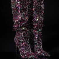 AZALEA WANG IZZY EMBELLISHED BOOT IN MULTI -Sewing Down South shop azalea wang izzy embellished boot in multi multi 1 1 c1