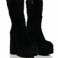 AZALEA WANG JERUSHA FUR CHUNKY BOOT IN BLACK