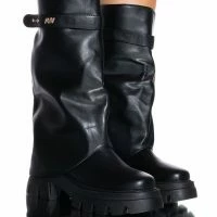 AZALEA WANG JET FOLD OVER FLATFORM BOOT IN BLACK