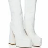 AZALEA WANG KACEY CHUNKY PATENT WESTERN BOOT IN WHITE