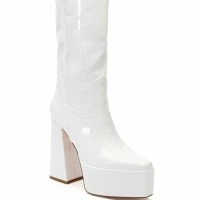 AZALEA WANG KACEY CHUNKY PATENT WESTERN BOOT IN WHITE -Sewing Down South shop azalea wang kacey chunky patent western boot in white white 3 3 c1