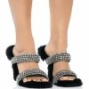 AZALEA WANG KAE EMBELLISHED FAUX FUR STILETTO SANDAL IN BLACK