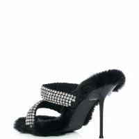 AZALEA WANG KAE EMBELLISHED FAUX FUR STILETTO SANDAL IN BLACK -Sewing Down South shop azalea wang kae embellished faux fur stiletto sandal in black black 4 4