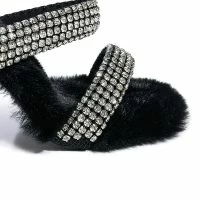 AZALEA WANG KAE EMBELLISHED FAUX FUR STILETTO SANDAL IN BLACK -Sewing Down South shop azalea wang kae embellished faux fur stiletto sandal in black black 5 5
