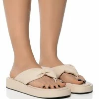 AZALEA WANG KARSYN FLAT SLIP ON SANDAL IN CREAM