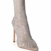 AZALEA WANG KATE BLING MESH BOOTIE IN NUDE -Sewing Down South shop azalea wang kate bling mesh bootie in nude nude 3 3
