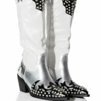 AZALEA WANG KNOX RHINESTONE EMBELLISHED WESTERN BOOT IN WHITE BLACK