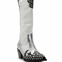 AZALEA WANG KNOX RHINESTONE EMBELLISHED WESTERN BOOT IN WHITE BLACK -Sewing Down South shop azalea wang knox rhinestone embellished western boot in white black white black 3 3