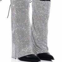 AZALEA WANG LACE ME UP RHINESTONE MESH OVERLAY STILETTO BOOT IN BLACK