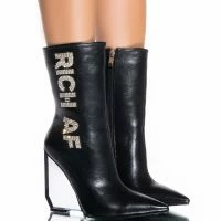 AZALEA WANG LAVISH RHINESTONE WEDGE BOOTIE IN BLACK