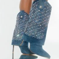 AZALEA WANG LEAVE IT ALL BEHIND STILETTO BOOTIE -Sewing Down South shop azalea wang leave it all behind stiletto bootie denim 1 1