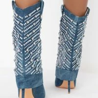AZALEA WANG LEAVE IT ALL BEHIND STILETTO BOOTIE -Sewing Down South shop azalea wang leave it all behind stiletto bootie denim 4 4