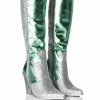 AZALEA WANG LEITTEN CHUNKY WESTERN RHINESTONE BOOT IN GREEN
