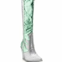 AZALEA WANG LEITTEN CHUNKY WESTERN RHINESTONE BOOT IN GREEN -Sewing Down South shop azalea wang leitten chunky western rhinestone boot in green green 3 3