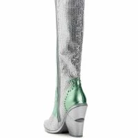 AZALEA WANG LEITTEN CHUNKY WESTERN RHINESTONE BOOT IN GREEN -Sewing Down South shop azalea wang leitten chunky western rhinestone boot in green green 4 4