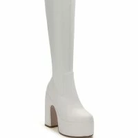 AZALEA WANG LET'S GO PARTY PU CHUNKY PLATFORM BOOT IN WHITE -Sewing Down South shop azalea wang lets go party pu chunky platform boot in white white 3 3 c1