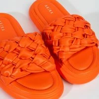 AZALEA WANG LETS LOSE IT ALL FLAT SANDAL IN ORANGE -Sewing Down South shop azalea wang lets lose it all flat sandal in orange orange 6 6