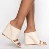AZALEA WANG LOVE ME TENDER SQUARE TOE WEDGE SANDAL IN BONE