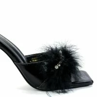 AZALEA WANG LULU FEATHER SLIP ON SANDAL IN BLACK -Sewing Down South shop azalea wang lulu feather slip on sandal in black black 5 5