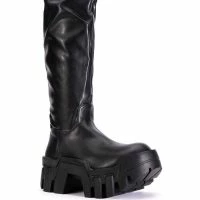 AZALEA WANG LYRICA CHUNKY BOOT IN BLACK PU -Sewing Down South shop azalea wang lyrica chunky boot in black pu black 5 5