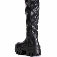 AZALEA WANG LYRICA CHUNKY BOOT IN BLACK PU -Sewing Down South shop azalea wang lyrica chunky boot in black pu black 6 6
