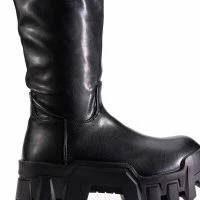 AZALEA WANG LYRICA CHUNKY BOOT IN BLACK PU -Sewing Down South shop azalea wang lyrica chunky boot in black pu black 7 7