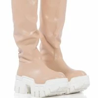 AZALEA WANG LYRICA NUDE PU CHUNKY BOOT