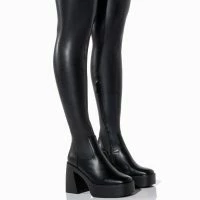 AZALEA WANG MADE FOR WALKING STRETCHY CHUNKY BOOT WITH 4 WAY STRETCH IN BLACK