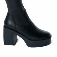 AZALEA WANG MADE FOR WALKING STRETCHY CHUNKY BOOT WITH 4 WAY STRETCH IN BLACK -Sewing Down South shop azalea wang made for walking stretchy chunky boot in black black 5 5