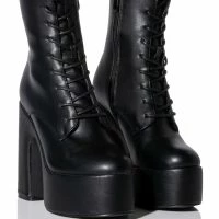 AZALEA WANG MAKE IT HAPPEN PU CHUNKY HEEL PLATFORM BOOTIE IN BLACK