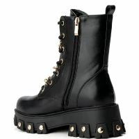 AZALEA WANG MAKE YOUR MARK CHAIN LACE UP FLATFORM BOOTIE IN BLACK -Sewing Down South shop azalea wang make your mark chain lace up flatform bootie in black black 4 4