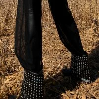 AZALEA WANG MARINA RHINESTONE STUDDED FOLD OVER WEDGE BOOTIE IN BLACK -Sewing Down South shop azalea wang marina rhinestone studded fold over wedge bootie in black black 1 1 c1