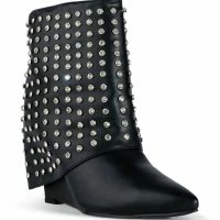 AZALEA WANG MARINA RHINESTONE STUDDED FOLD OVER WEDGE BOOTIE IN BLACK -Sewing Down South shop azalea wang marina rhinestone studded fold over wedge bootie in black black 3 3