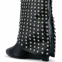 AZALEA WANG MARINA RHINESTONE STUDDED FOLD OVER WEDGE BOOTIE IN BLACK -Sewing Down South shop azalea wang marina rhinestone studded fold over wedge bootie in black black 4 4