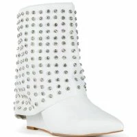 AZALEA WANG MARINA RHINESTONE STUDDED FOLD OVER WEDGE BOOTIE IN WHITE -Sewing Down South shop azalea wang marina rhinestone studded fold over wedge bootie in white white 3 3
