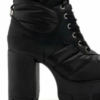 AZALEA WANG MARSALA LACE UP CHUNKY BOOTIE IN BLACK -Sewing Down South shop azalea wang marsala lace up chunky bootie in black black 5 5