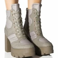 AZALEA WANG MARSALA LACE UP CHUNKY BOOTIE IN SAGE -Sewing Down South shop azalea wang marsala lace up chunky bootie in sage sage 1 1 c1