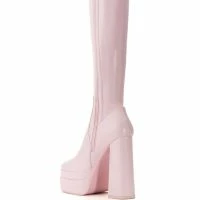 AZALEA WANG MAXINE CHUNKY PLATFORM BOOT WITH 4 WAY STRETCH IN PINK -Sewing Down South shop azalea wang maxine chunky platform boot with 4 way stretch in pink pink 4 4