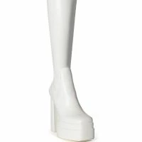 AZALEA WANG MAXINE CHUNKY PLATFORM BOOT WITH 4 WAY STRETCH IN WHITE -Sewing Down South shop azalea wang maxine chunky platform boot with 4 way stretch in white white 3 3