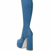 AZALEA WANG MAXINE DENIM CHUNKY BOOT -Sewing Down South shop azalea wang maxine denim chunky boot denim 4 4 c1