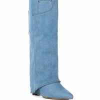 AZALEA WANG MELINA WEDGE BOOT IN DENIM -Sewing Down South shop azalea wang melina wedge boot in denim denim 3 3 c1