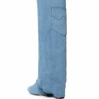 AZALEA WANG MELINA WEDGE BOOT IN DENIM -Sewing Down South shop azalea wang melina wedge boot in denim denim 4 4 c1