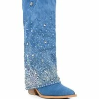 AZALEA WANG MELLOW WESTERN DENIM BOOT -Sewing Down South shop azalea wang mellow western denim boot denim 3 3 c1