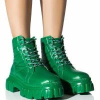 AZALEA WANG MERCEDES PUFFER FLATFORM BOOT IN GREEN