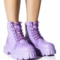 AZALEA WANG MERCEDES PUFFER FLATFORM BOOT IN PURPLE