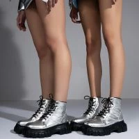 AZALEA WANG MERCEDES PUFFER FLATFORM BOOT IN SILVER -Sewing Down South shop azalea wang mercedes puffer flatform boot in silver silver 2 2