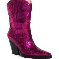 AZALEA WANG MERRIL SEQUIN WESTERN BOOTIE IN FUCHSIA -Sewing Down South shop azalea wang merril sequin western bootie in fuchsia fuchsia 3 3