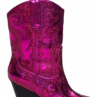 AZALEA WANG MERRIL SEQUIN WESTERN BOOTIE IN FUCHSIA -Sewing Down South shop azalea wang merril sequin western bootie in fuchsia fuchsia 5 5