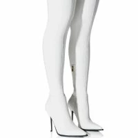 AZALEA WANG MILEY THIGH HIGH STILETTO BOOT WITH 4 WAY STRETCH IN WHITE